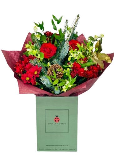 Red and white bouquet of Christmas flowers